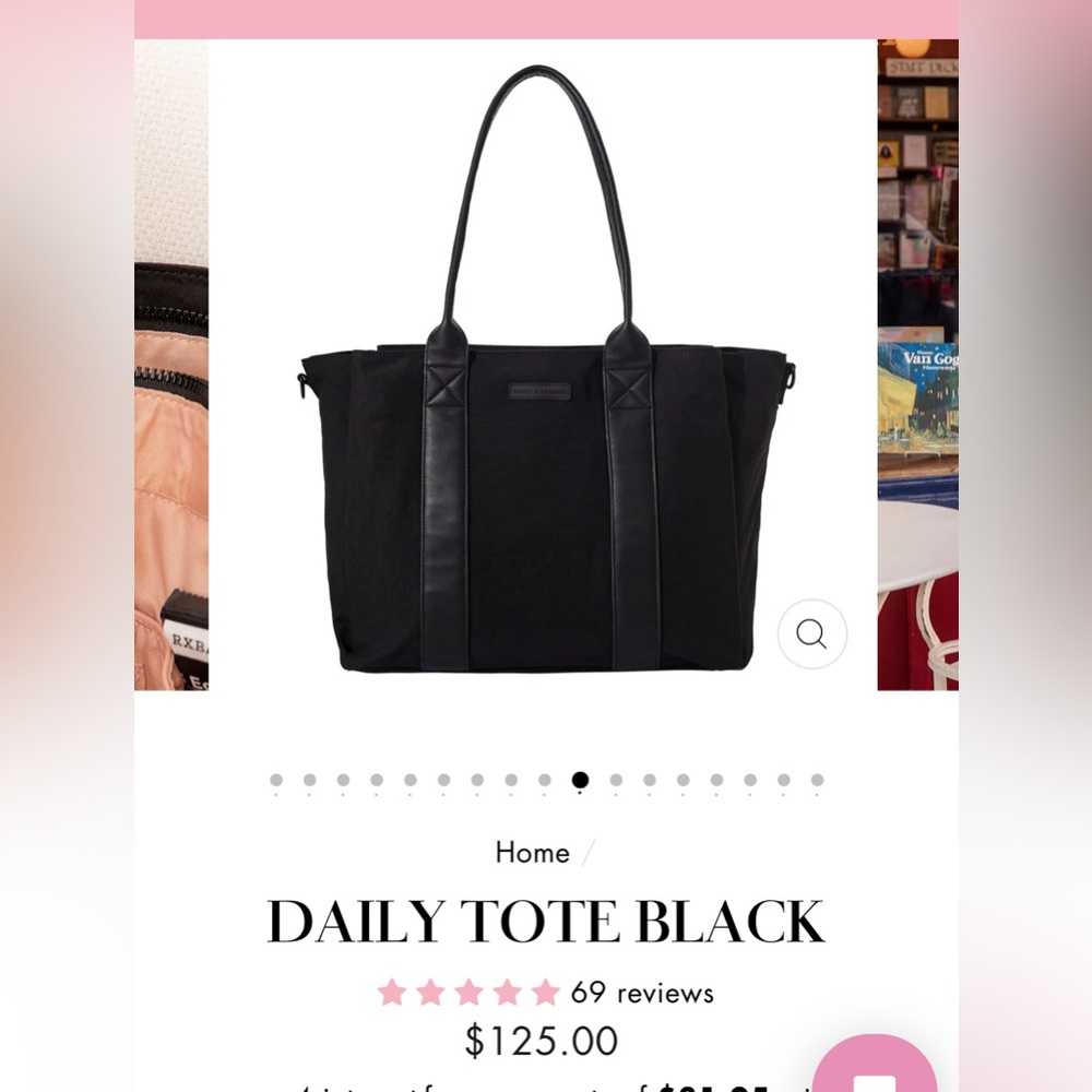 Poppy & Peonies Black Daily Tote